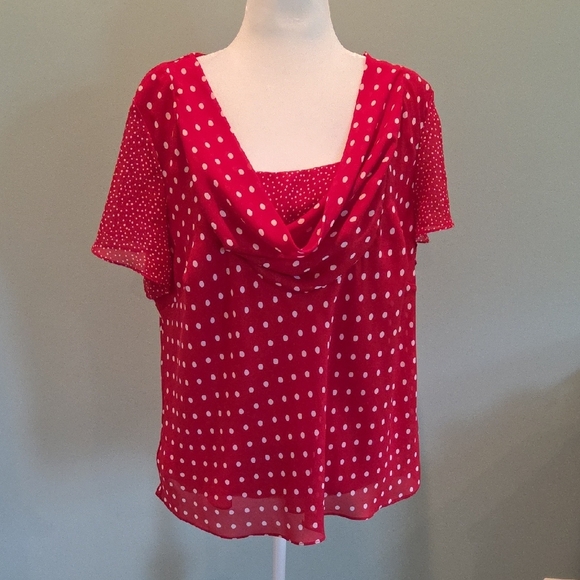 Robbie Bee Red Polka Dot Blouse - Picture 1 of 7